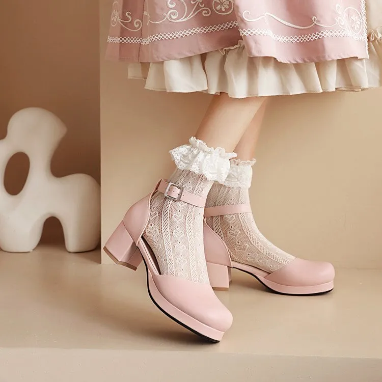 Platform Sandals Foam Women's Solid Color Round Toe Hollow Out Ankle Strap Low Block Heels Sandals