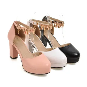 Women's Solid Color Round Toe Metal Decor Ankle Strap Chunky Heel Platform Sandals Cloudstepper Sandals