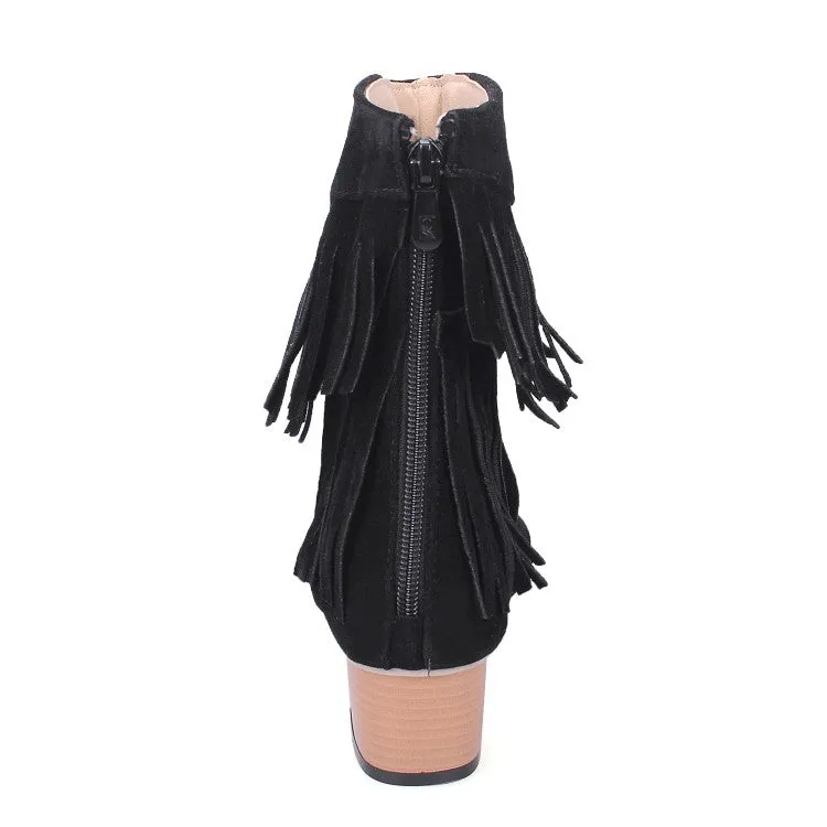 Women's Solid Color Suede Tassel Round Toe Hollow Out Block Heel Sandals Sandals From Amazon