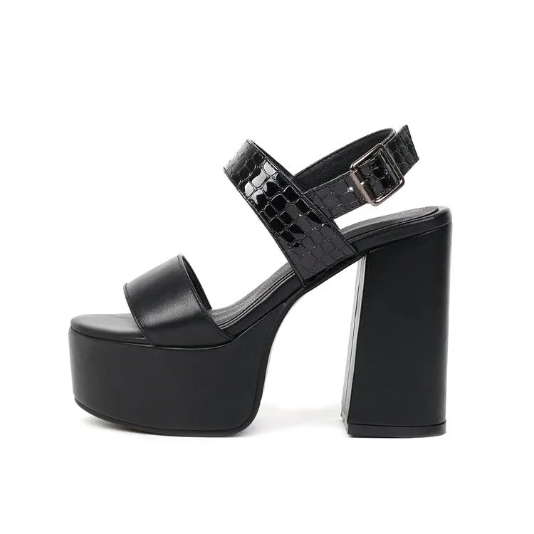 High Heels Sandals Women's Solid Color Thick Sole Block Heel Platform Sandals