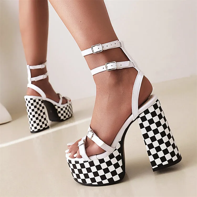Women's Square Toe Double Ankle Strap Thick Sole Block Heel Platform Sandals Best Sandals For Achilles Tendonitis