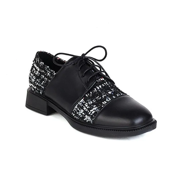 Women's Square Toe Lattice Lace-Up Oxford Shoes Knock Off Oxfords