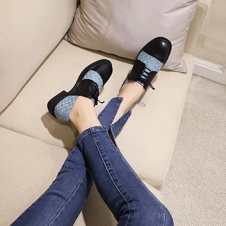 Safety Toe Oxfords Women's Square Toe Lattice Lace-Up Oxford Shoes