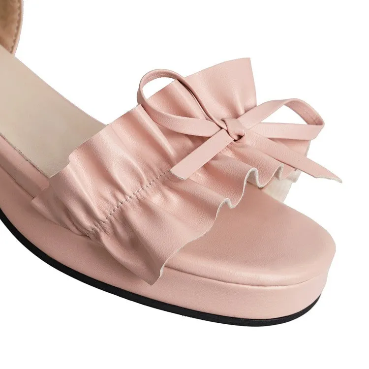 Women's Square Toe Pleated Butterfly Knot Ankle Strap Low Block Heels Platform Sandals Sandals Ocho Rios Jamaica