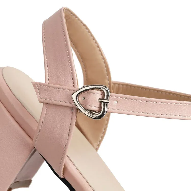 Summer Wedge Sandals Women's Square Toe Pleated Butterfly Knot Ankle Strap Low Block Heels Platform Sandals