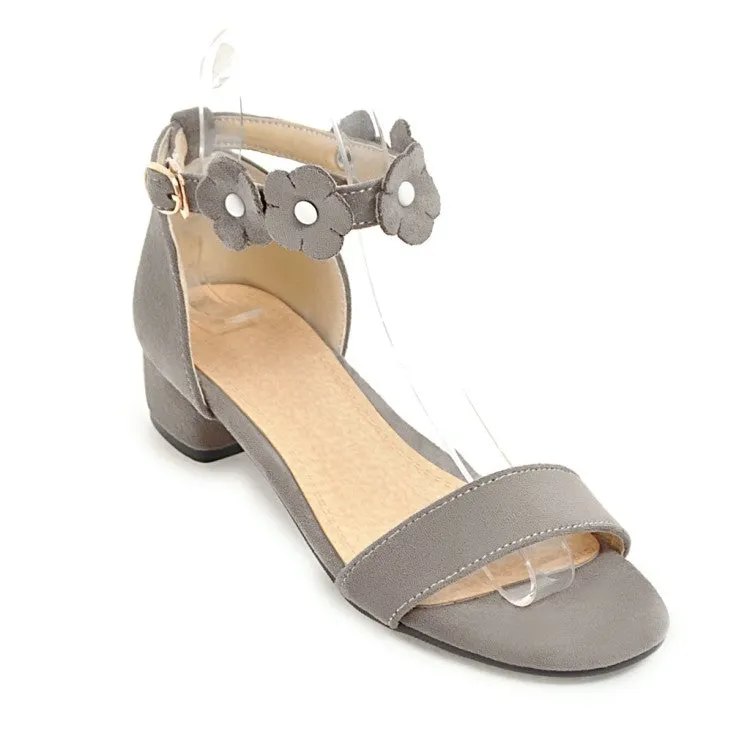 Women's Suede Solid Color Hollow Out Flora Ankle Strap Block Heel Low Heels Sandals Sandals Reviews