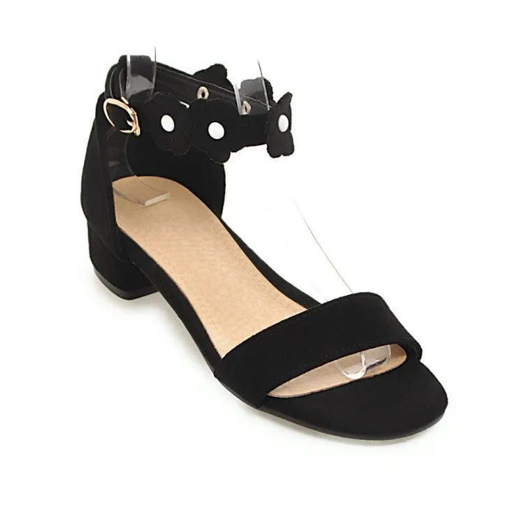 Women's Suede Solid Color Hollow Out Flora Ankle Strap Block Heel Low Heels Sandals Slip Sandals