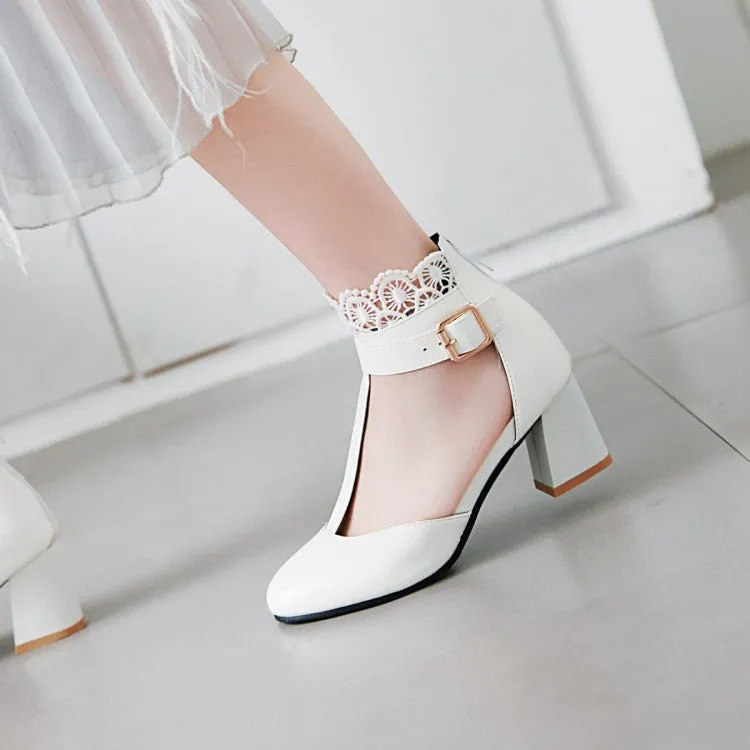 Strap Sandals Flat Women's T Strap Lace Ankle Wrap Buckle High Heels Block Heel Sandals