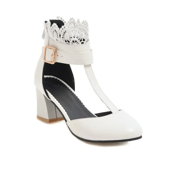 Women's T Strap Lace Ankle Wrap Buckle High Heels Block Heel Sandals Sandals Prices