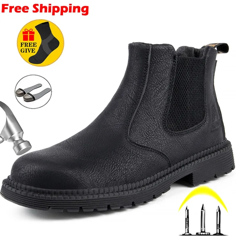 Wide Foot Work Boots Yeknu Leather Work & Safety Boots Men Chelsea Boots Indestructible Male Work Shoes Men Winter Boots Safety Shoes Men Steel Toe Shoes