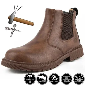 Yeknu Leather Work & Safety Boots Men Chelsea Boots Indestructible Male Work Shoes Men Winter Boots Safety Shoes Men Steel Toe Shoes Best Deal On Steel Toe Work Boots