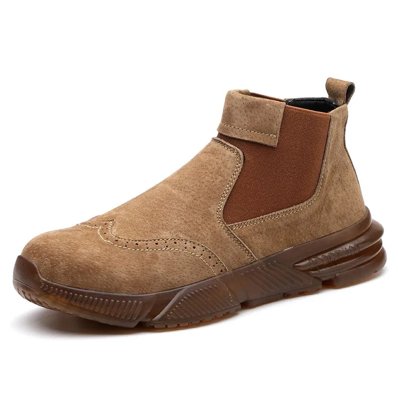 Yeknu Leather Work & Safety Boots Men Chelsea Boots Indestructible Male Work Shoes Men Winter Boots Safety Shoes Men Steel Toe Shoes Best Steel Toe Work Boots For High Arches