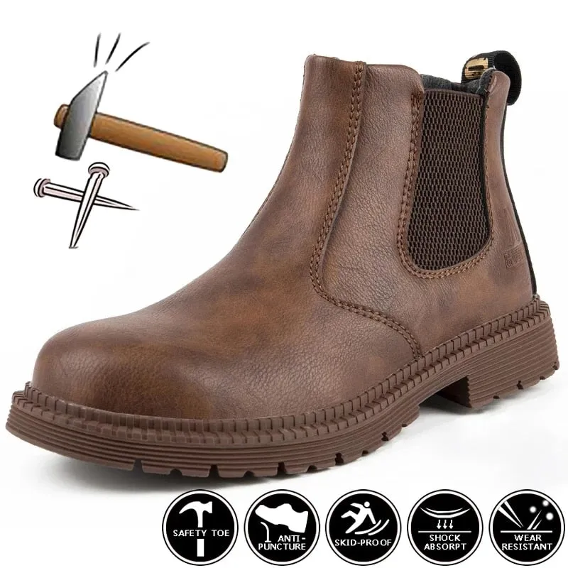 Work Boot Outlet Yeknu Leather Work & Safety Boots Men Chelsea Boots Indestructible Male Work Shoes Men Winter Boots Safety Shoes Men Steel Toe Shoes