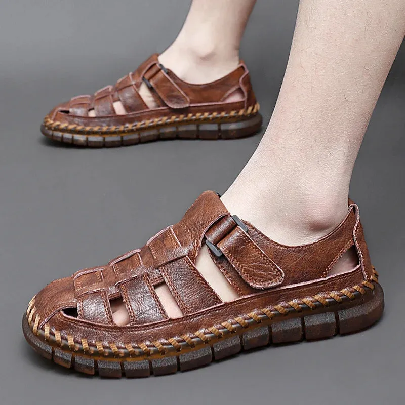 Yeknu summer men sandals genuine leather men cowhide gladiator Roman men's beach sandals outdoor soft wading shoes men sandals Sandals Jamaica Resorts