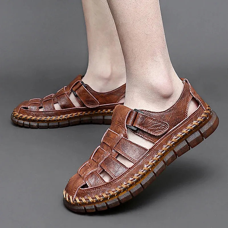 Yeknu summer men sandals genuine leather men cowhide gladiator Roman men's beach sandals outdoor soft wading shoes men sandals Cloud Sandals