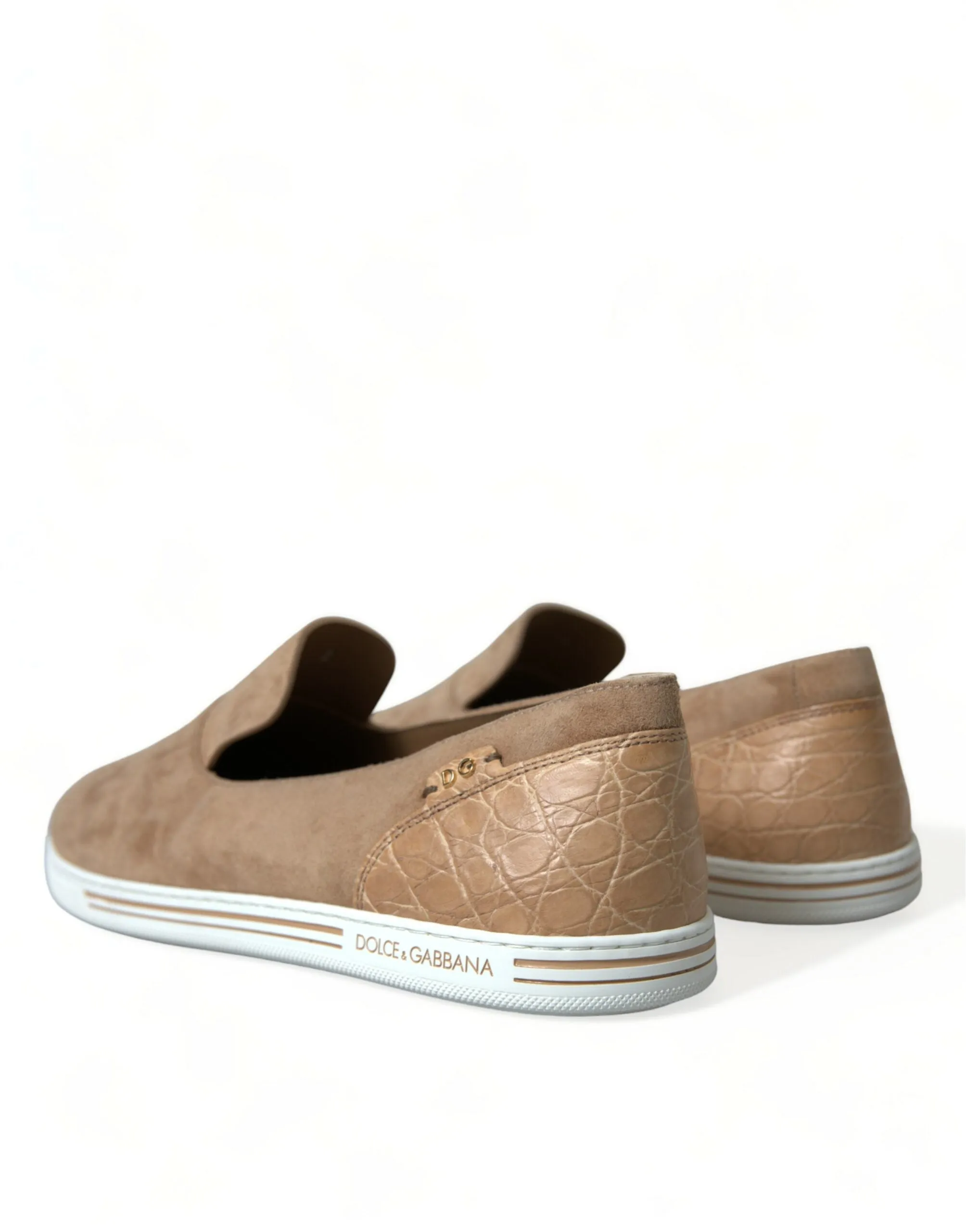 Cat Slides Dolce & Gabbana Beige Suede Caiman Men Loafers Slippers Shoes
