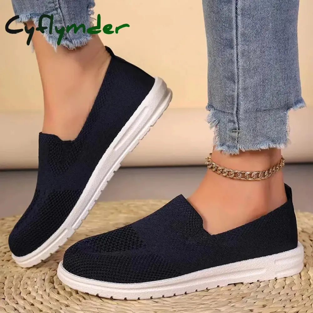 Cyflymder Women's Knitted Mesh Loafers Plus Size 43 Lightweight Soft Sole Casual Shoes Woman Autumn Non-Slip Breathable Flats Shoes Wide Width Platform Loafers
