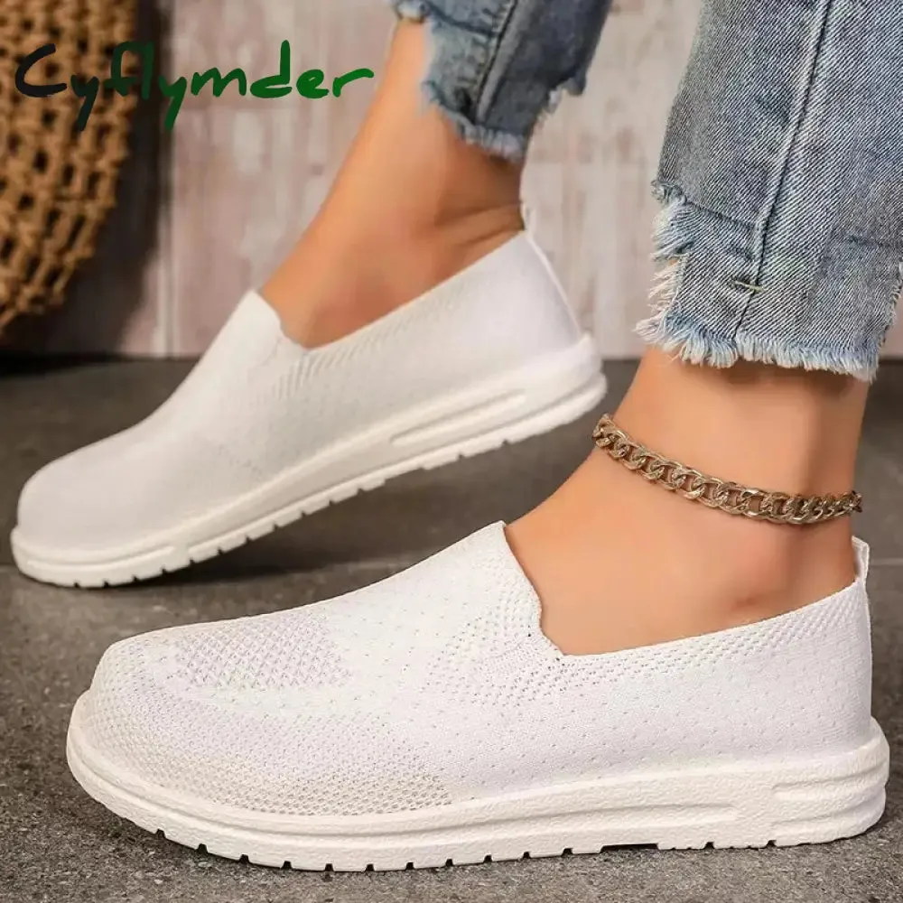 Cyflymder Women's Knitted Mesh Loafers Plus Size 43 Lightweight Soft Sole Casual Shoes Woman Autumn Non-Slip Breathable Flats Shoes Loafers Stl