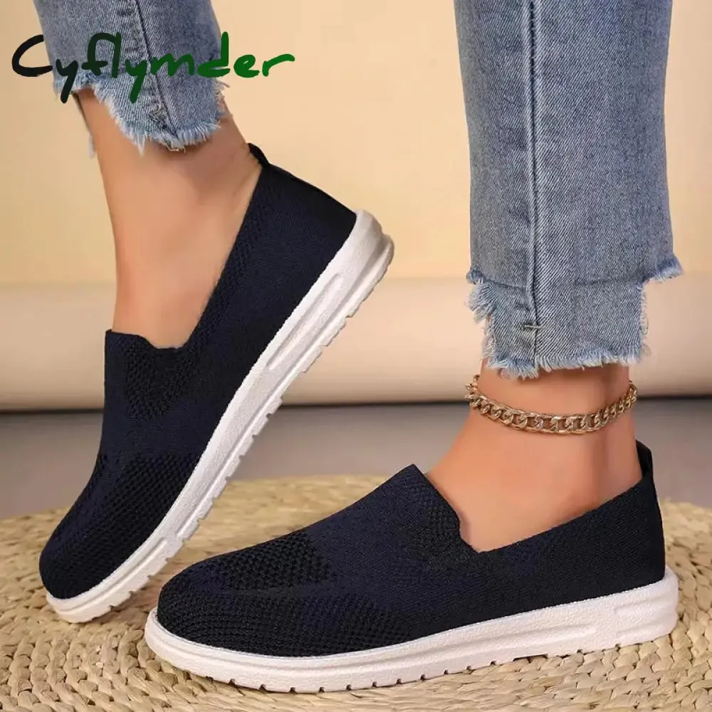 Cyflymder Women's Knitted Mesh Loafers Plus Size 43 Lightweight Soft Sole Casual Shoes Woman Autumn Non-Slip Breathable Flats Shoes Timberland Platform Loafers