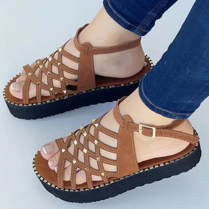 Purpdrank - Women Sandals Low Heels Sandals For Summer Shoes Women Elegant Flat Sandalias Mujer Platform Shoes Gladiator Summer Sandals Closed Toe Sandals