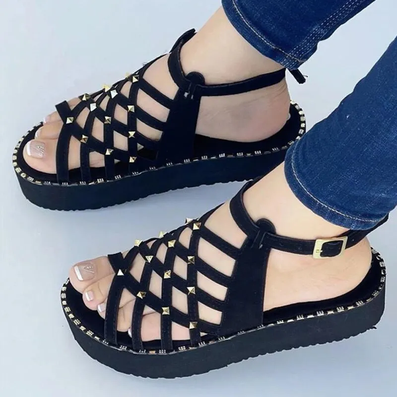 Purpdrank - Women Sandals Low Heels Sandals For Summer Shoes Women Elegant Flat Sandalias Mujer Platform Shoes Gladiator Summer Sandals Gold Gladiator Sandals