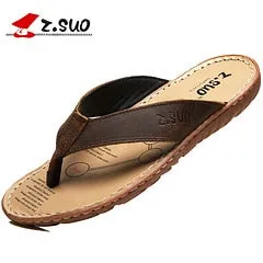 Slides Canvas ZSUO Brand 2019 Summer Men Flip Flops Genuine Leather Slippers Shoes Outdoor Slippers Beach Shoes Men Sandals Big Size 38-47
