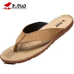Boston Slippers ZSUO Brand 2019 Summer Men Flip Flops Genuine Leather Slippers Shoes Outdoor Slippers Beach Shoes Men Sandals Big Size 38-47